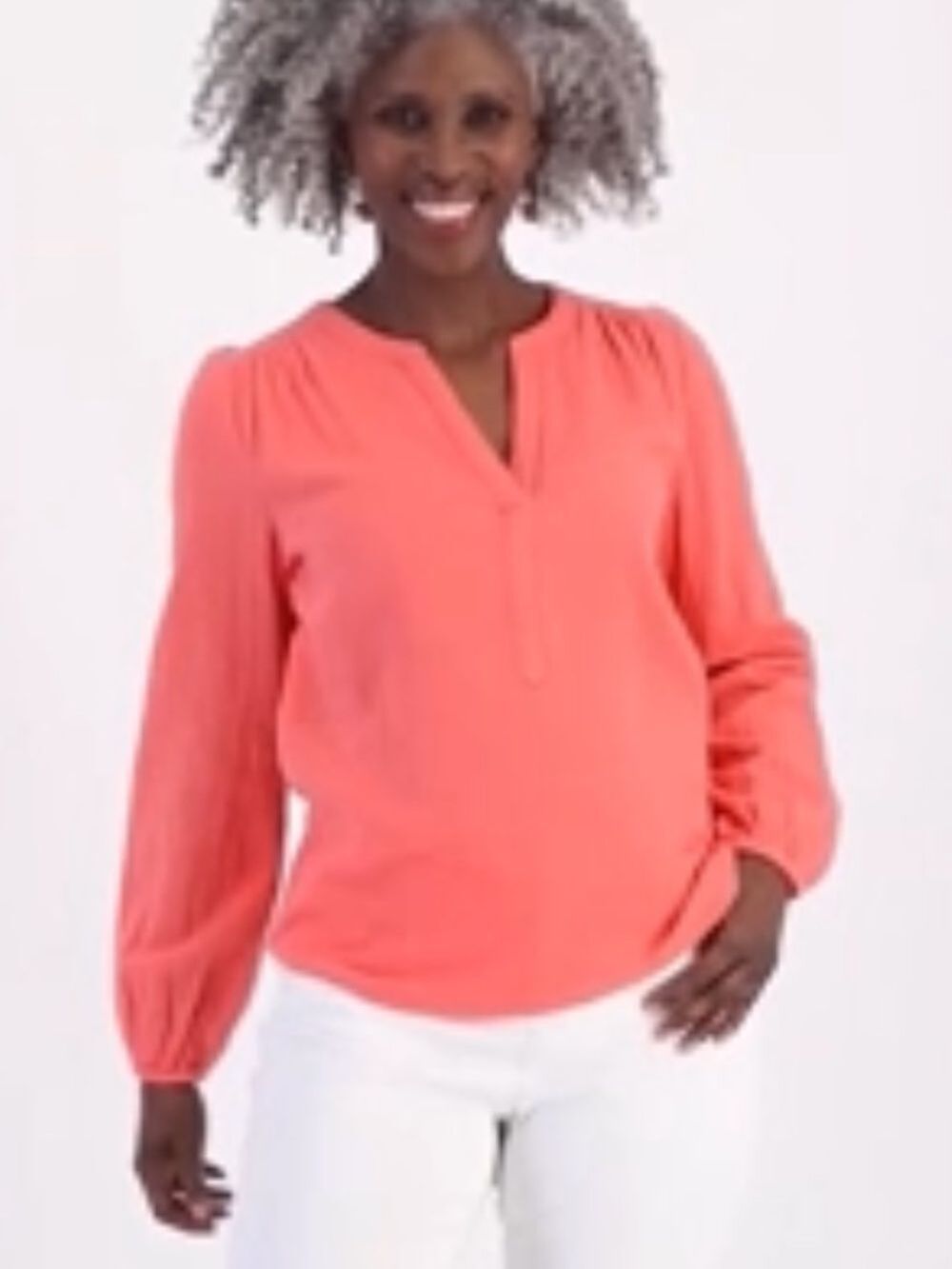 New style & co Coral Long-Sleeve V-Neck notch Blouse size small